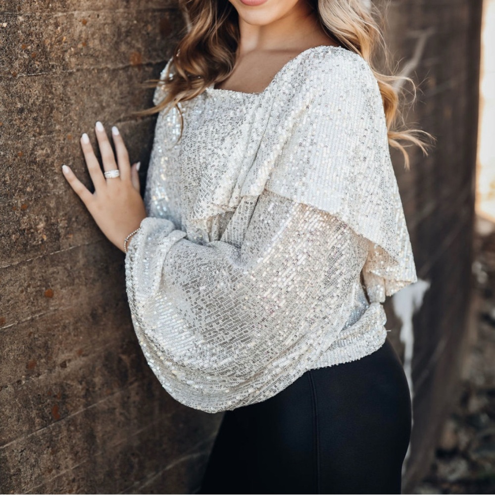 FREE PEOPLE Elegant Silver Sequin Women's Top